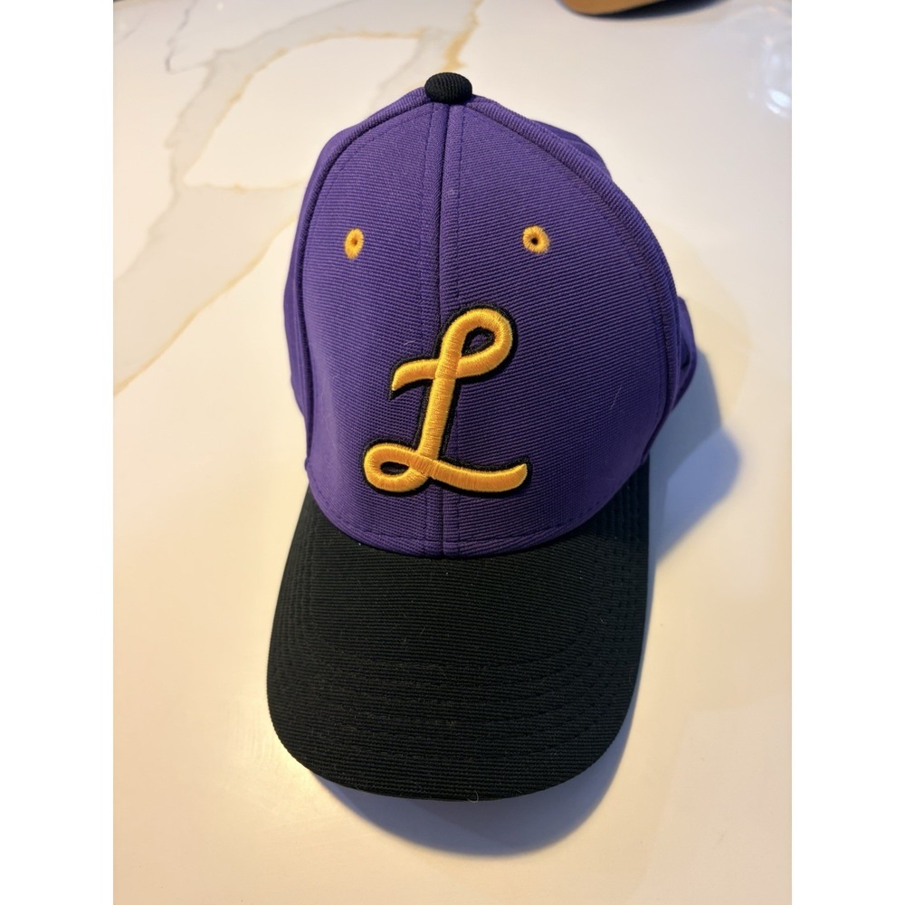 OC Sports Proflex Fitted Hat Cap Purple Black Gold Embroidered Script Letter